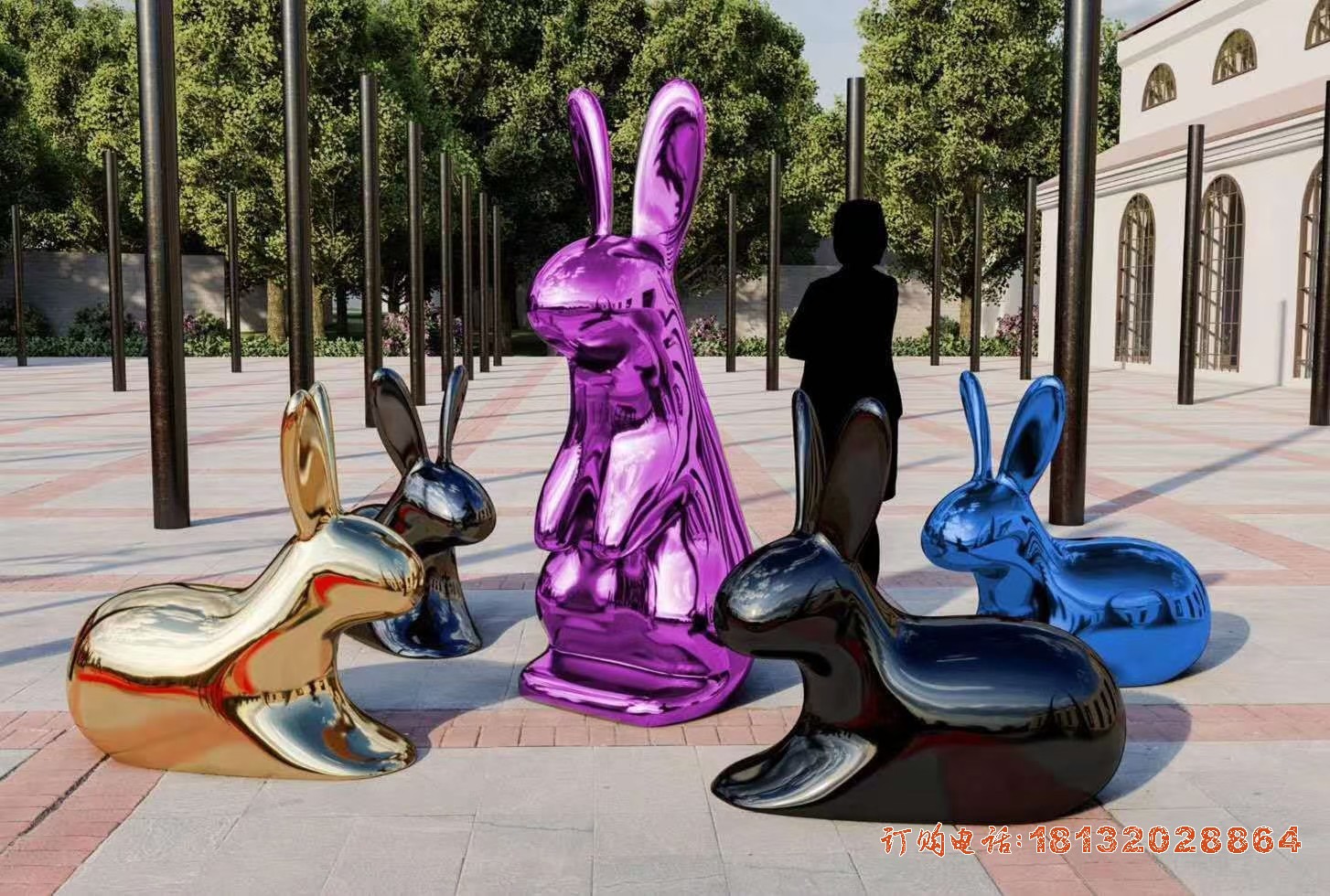 城市不锈钢兔子景观雕塑