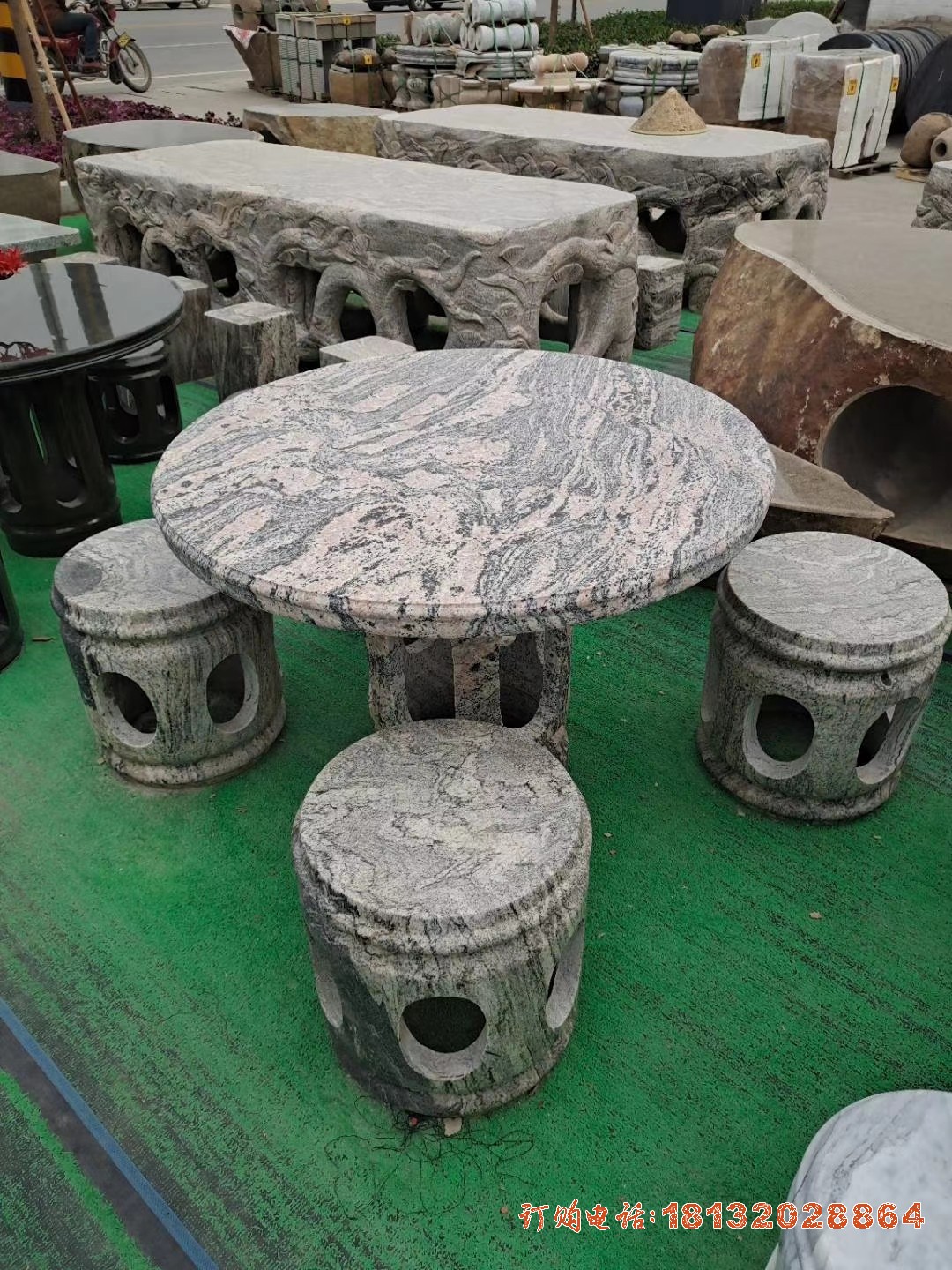 大理石圆形桌椅凳雕塑