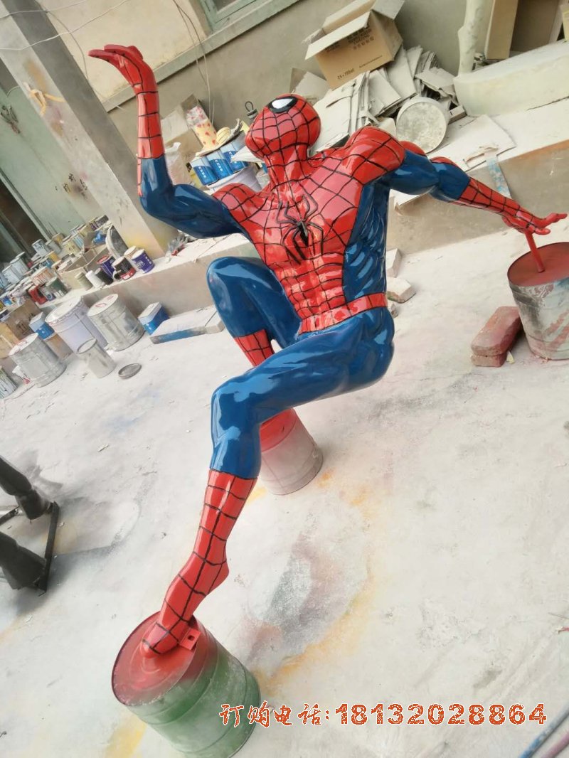玻璃钢喷漆蜘蛛侠雕塑