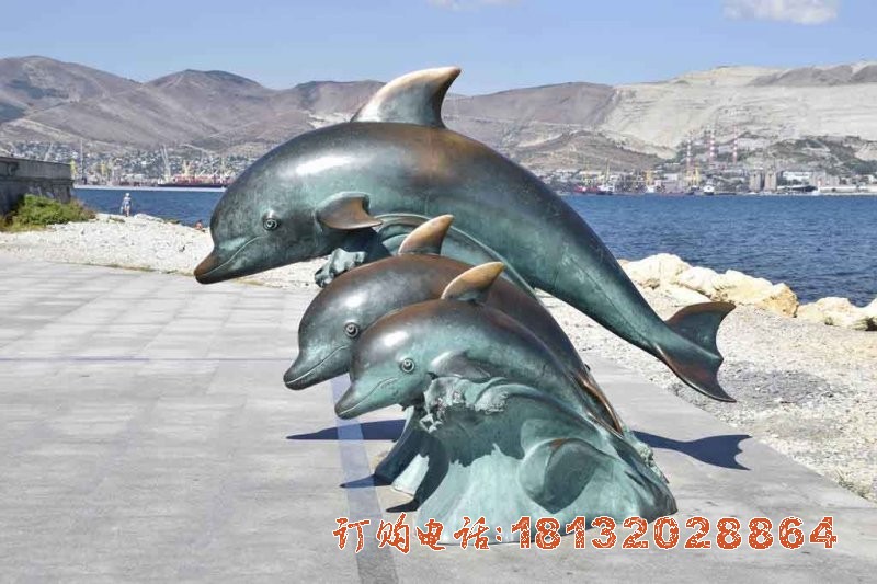 海豚母子铜雕 海边景观铜雕[1][1]