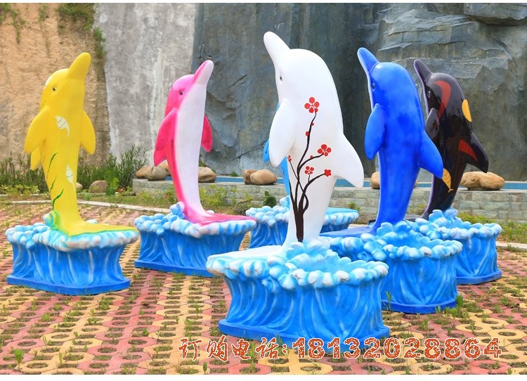 玻璃钢彩绘海豚，海豚座椅雕塑 (2)[1][1]