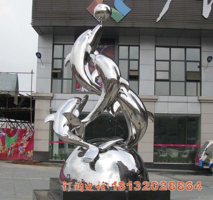 不锈钢海豚雕塑，三个海豚雕塑 (2)[1][1]