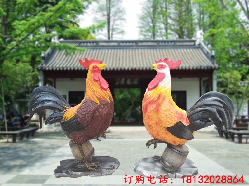 玻璃钢彩绘公鸡庭院仿铜动物雕塑