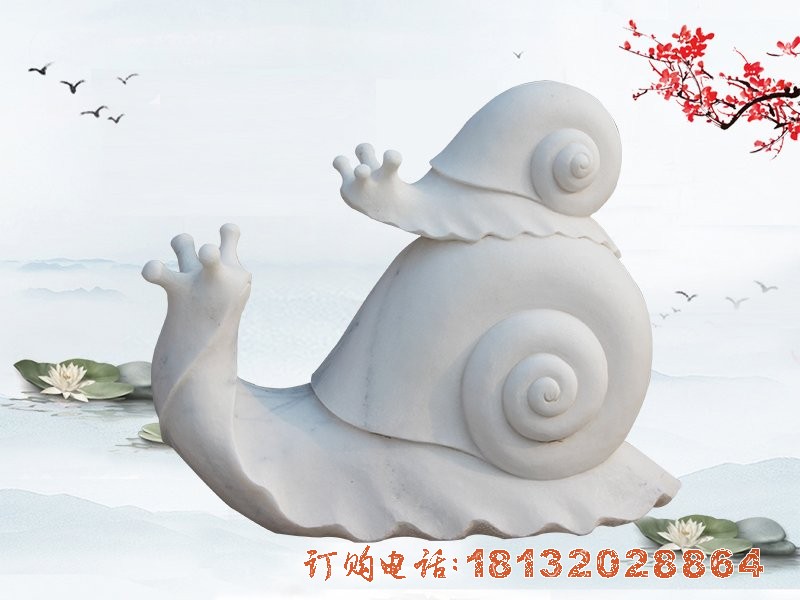 汉白玉母子蜗牛石雕