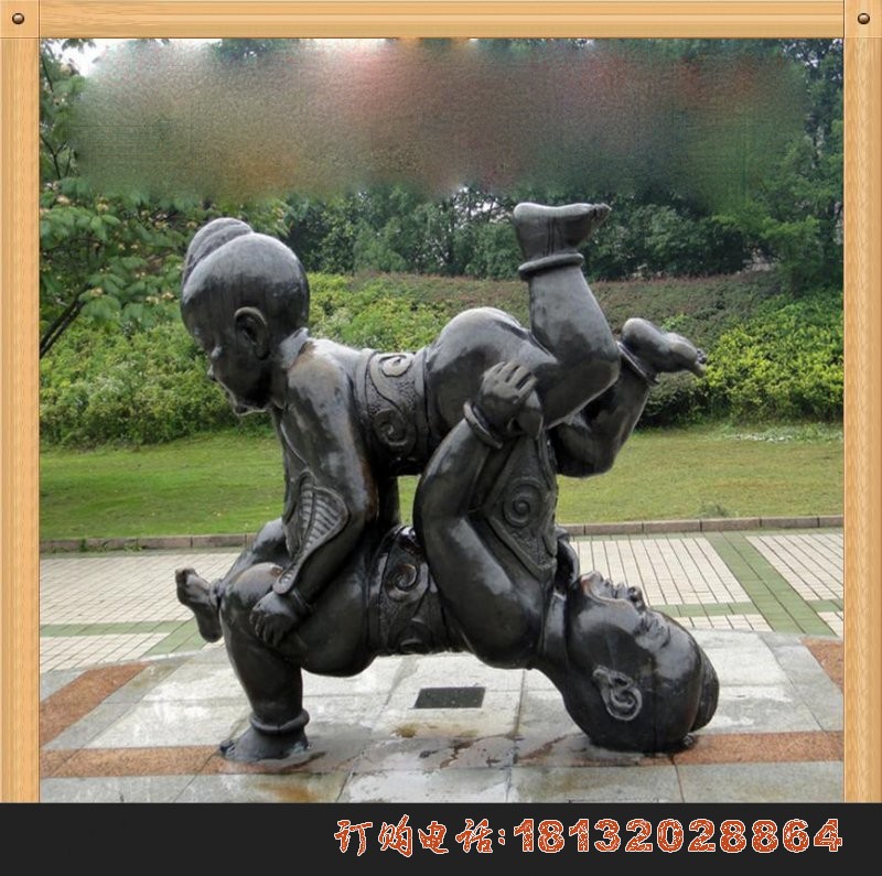 四喜娃娃铜雕公园儿童雕塑