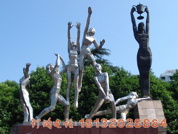 不锈钢打排球雕塑，不锈钢广场运动雕塑