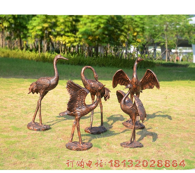 玻璃钢仿铜仙鹤雕塑公园动物雕塑摆件
