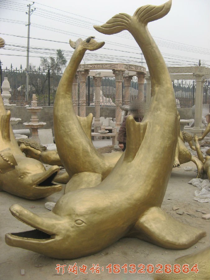 海豚雕塑 公园动物铜雕