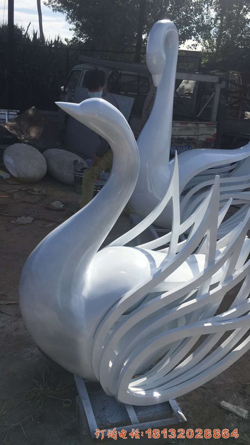 玻璃钢抽象天鹅 小区动物雕塑
