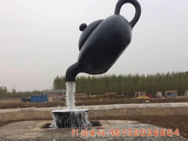 流水的茶壶铜雕 公园景观雕塑
