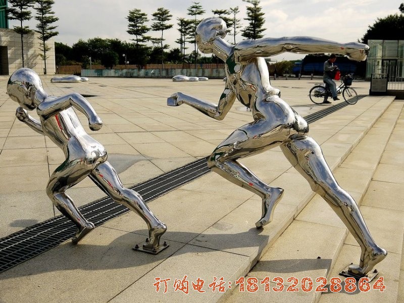 不锈钢跑步人物雕塑  公园抽象人物雕塑