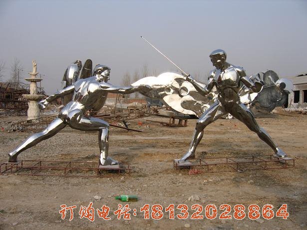 不锈钢击剑人物雕塑 体育馆抽象人物雕塑