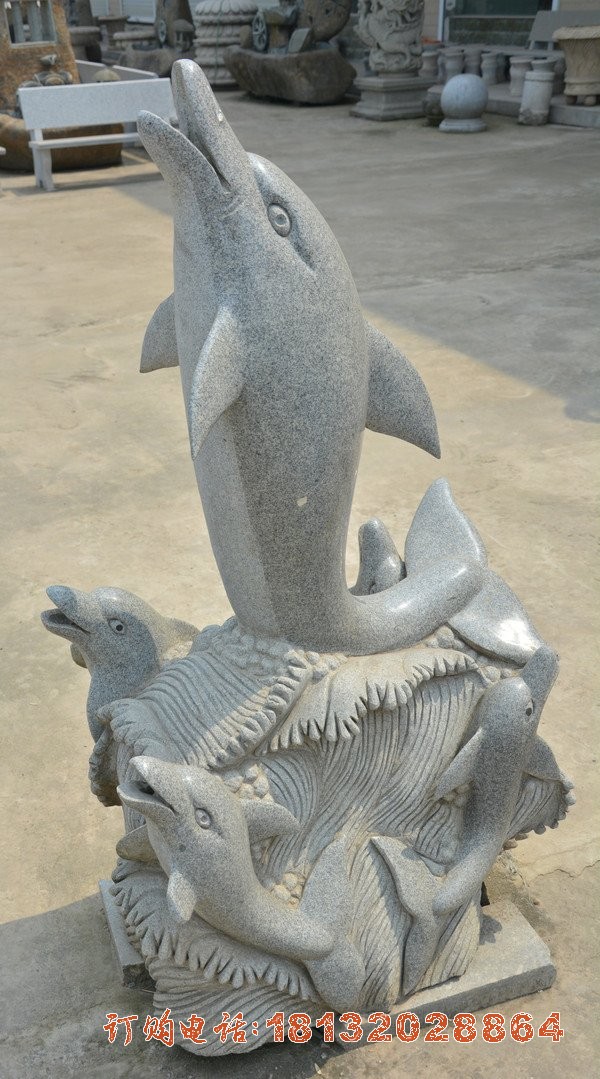 母子海豚石雕，动物石雕，公园景观石雕