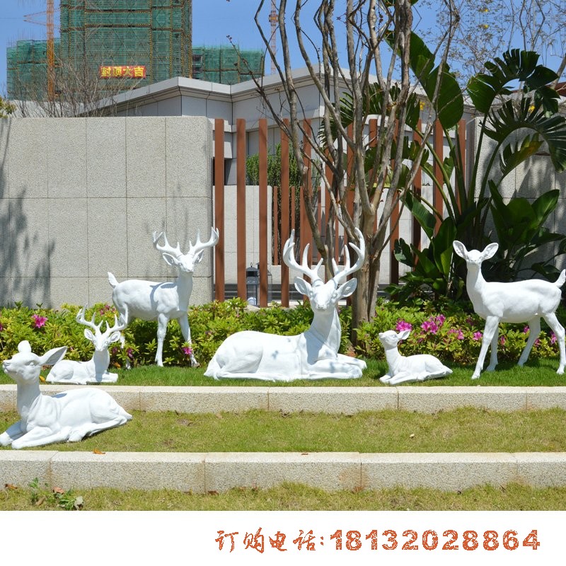 玻璃钢白鹿 公园动物雕塑