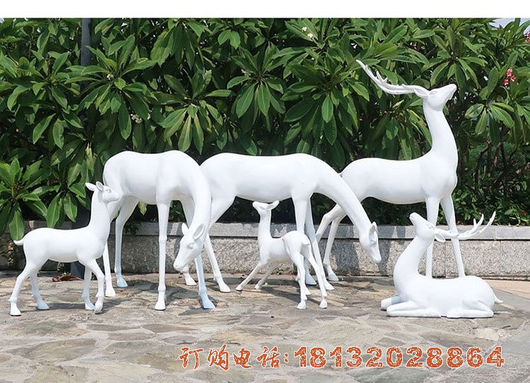 公园动物雕塑 玻璃钢白色鹿