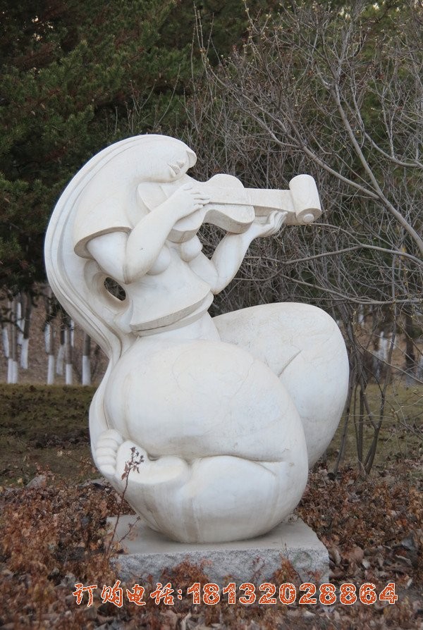 抽象人物拉小提琴石雕，公园人物石雕