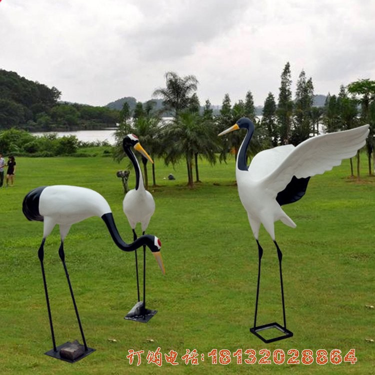 公园丹顶鹤雕塑 玻璃钢仿真动物雕塑