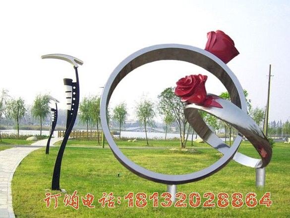 不锈钢玫瑰花戒指 公园景观雕塑