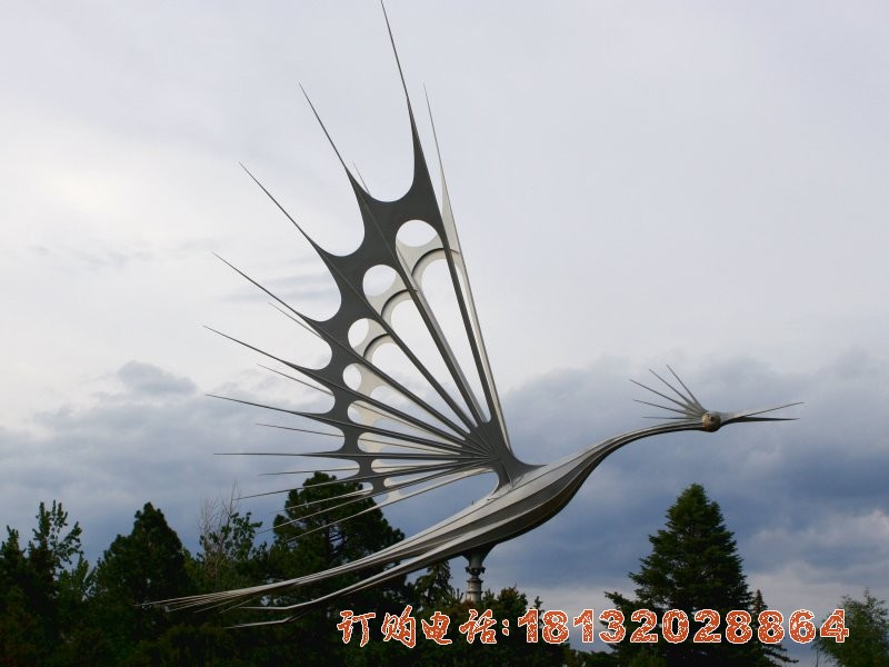 不锈钢抽象白鹭雕塑 公园景观雕塑