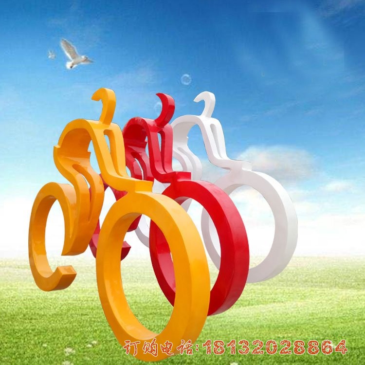彩色抽象骑自行车人物雕塑