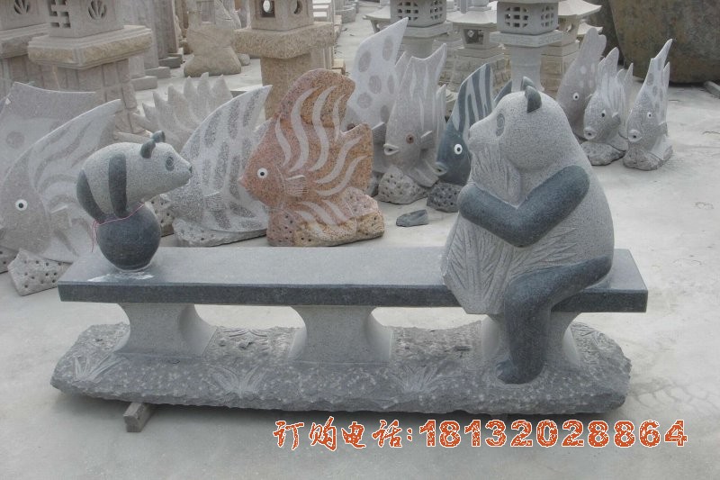 熊猫座椅石雕 公园景观石雕