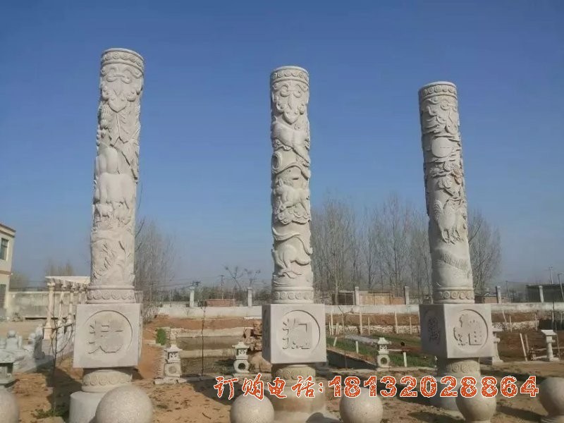 广场十二生肖文化柱石雕