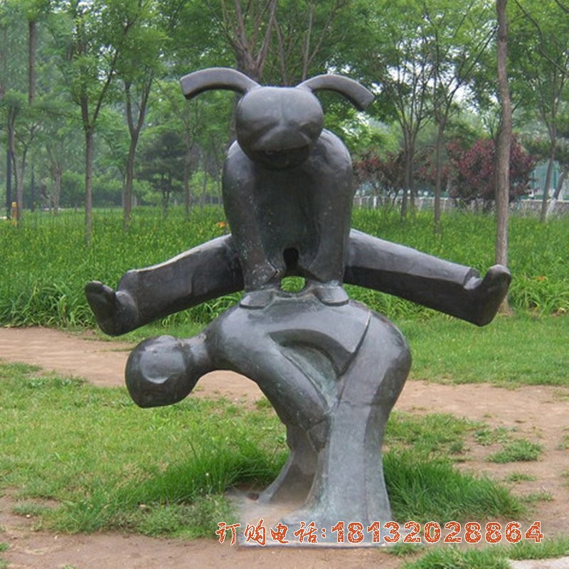 抽象跳山羊的儿童铜雕