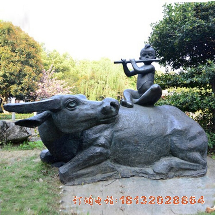 供应民俗铜雕摆件牧童骑牛雕塑 