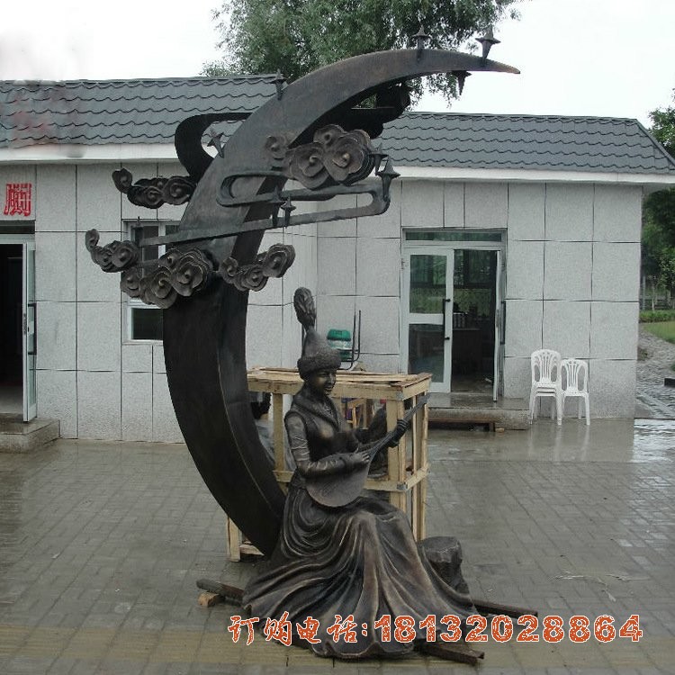 供应蒙古族弹琴铜人物雕塑 民族特色铜雕摆件