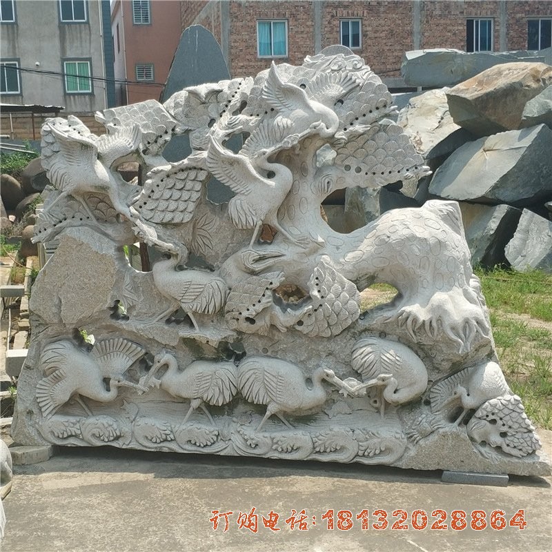 公园仙鹤松树石雕