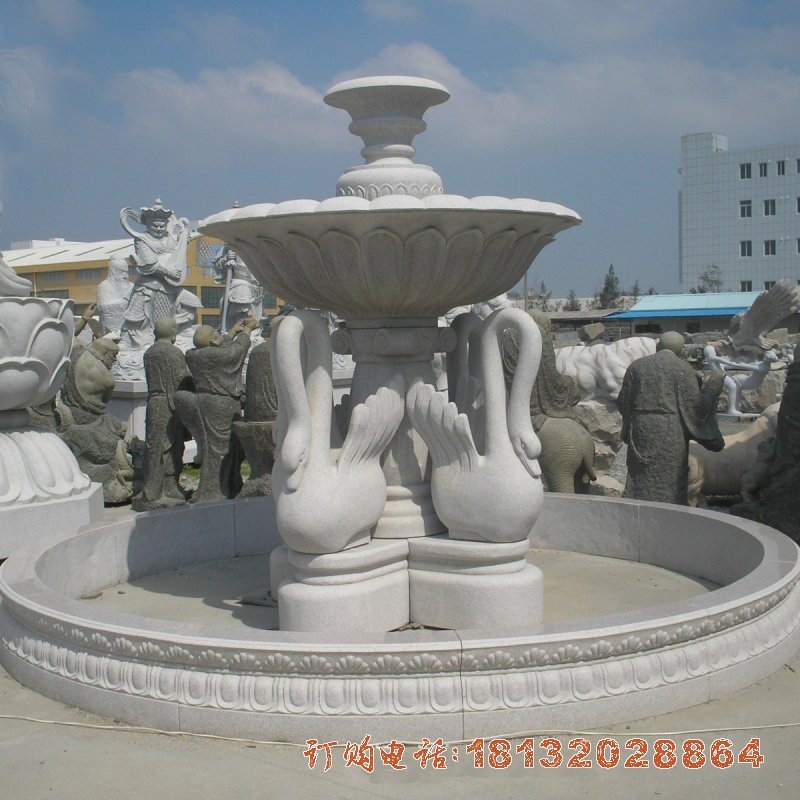 公园汉白玉天鹅喷泉雕塑