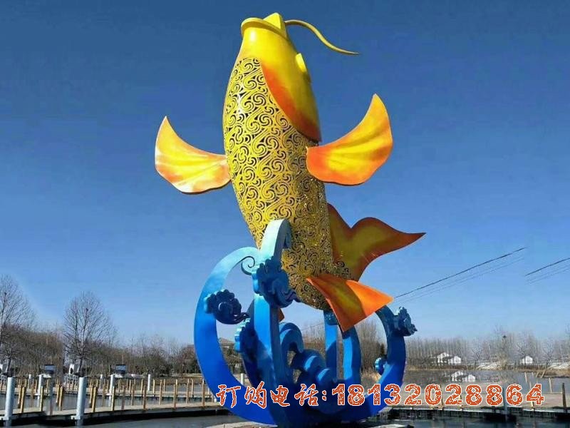 不锈钢大型鲤鱼跃龙门雕塑