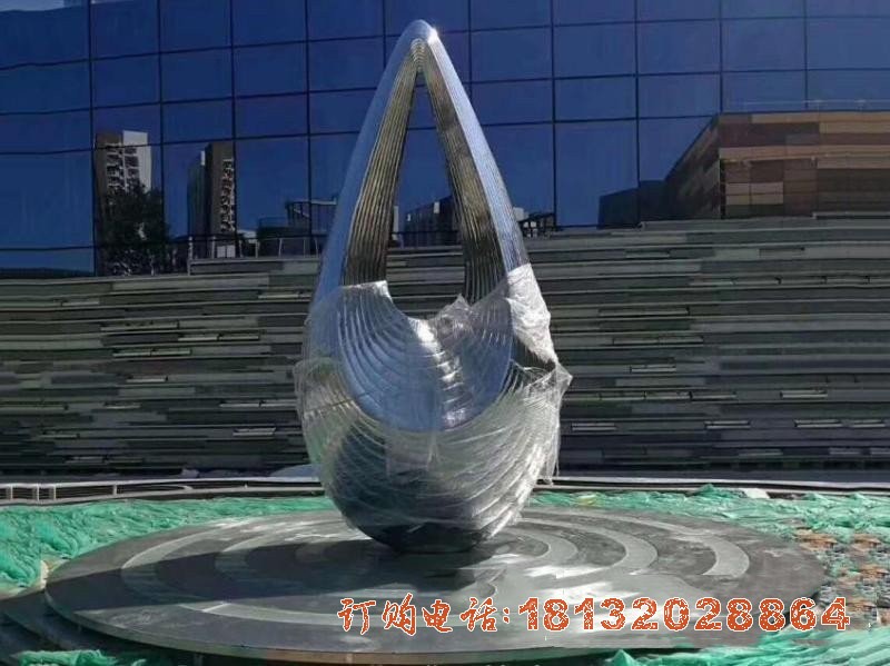 不锈钢抽象空心水滴雕塑