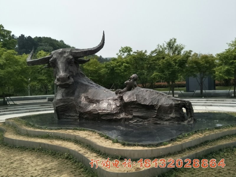 公园铸铜牧童牛雕塑