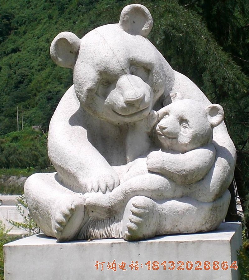 大理石母子熊猫雕塑