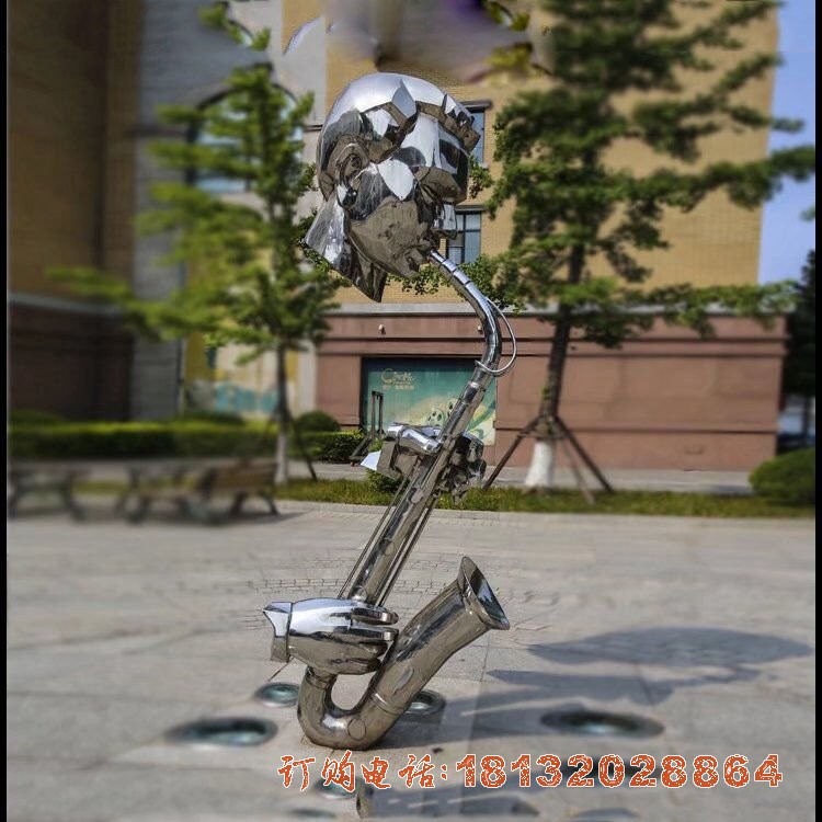 不锈钢抽象吹萨克斯的人物雕塑