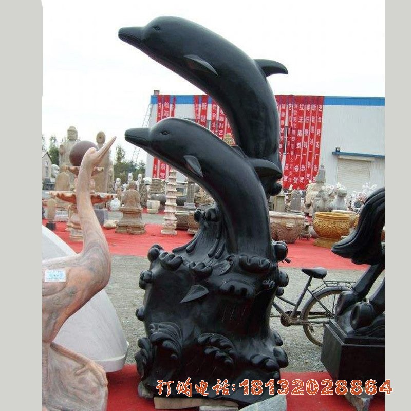 中国黑石材海豚雕塑