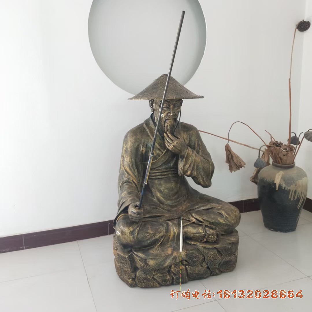 姜太公钓鱼人物铜雕