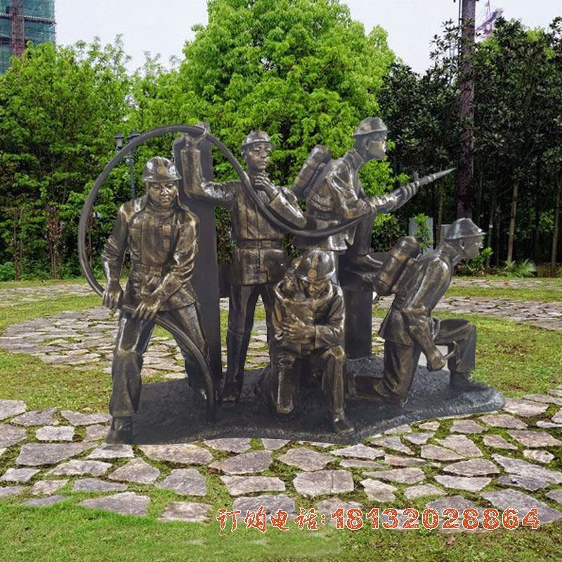铸铜消防员人物组雕