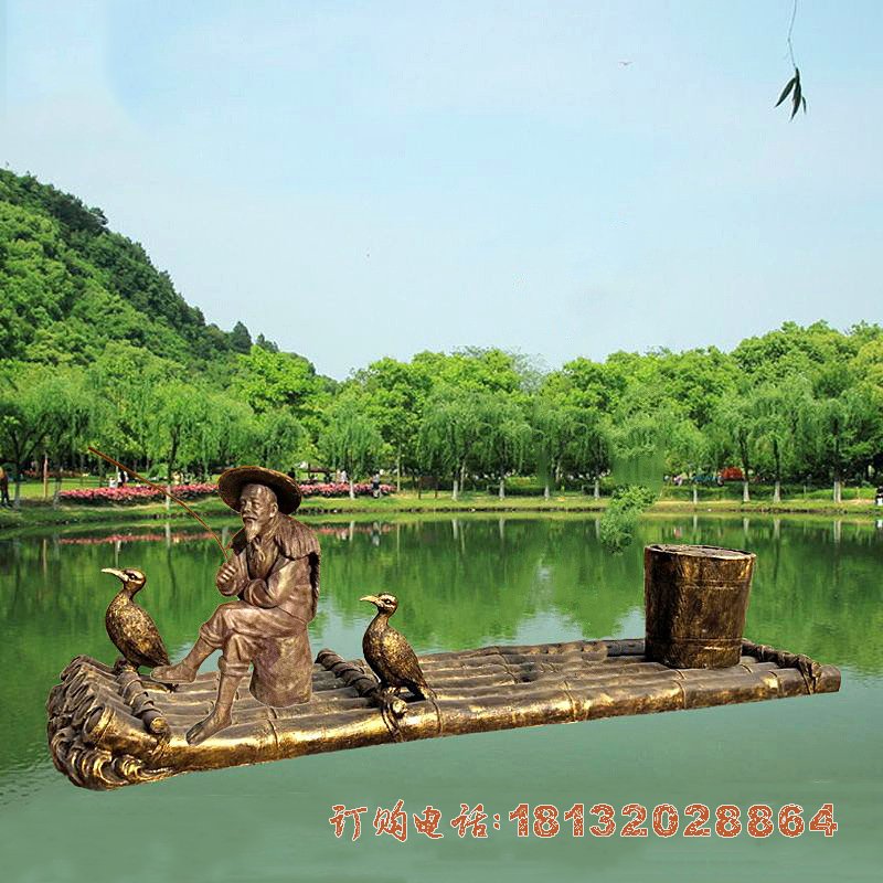 景区水景渔翁铜雕