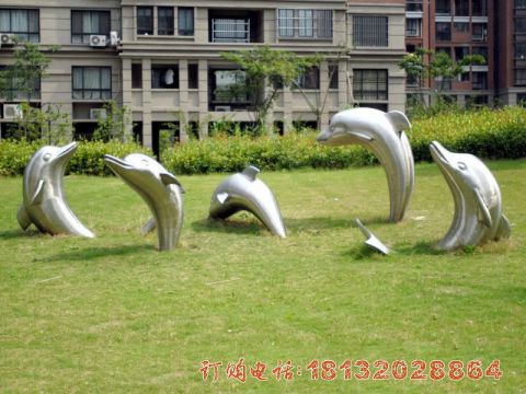 小区不锈钢海豚雕塑