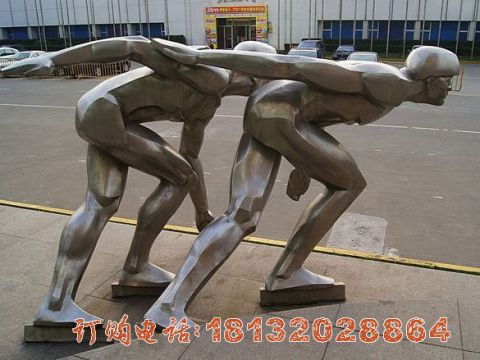 不锈钢滑冰人物雕塑 
