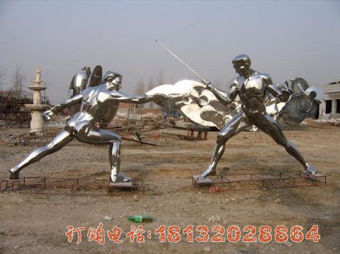不锈钢抽象击剑运动员雕塑