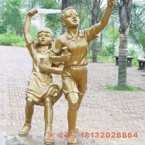 铸铜童趣放风筝的儿童