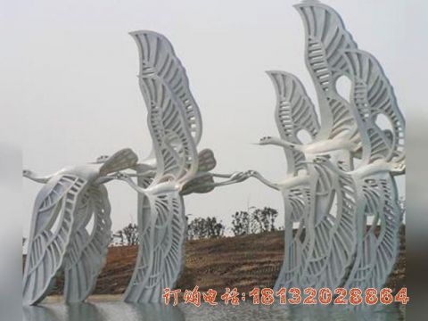 不锈钢公园飞翔的仙鹤雕塑