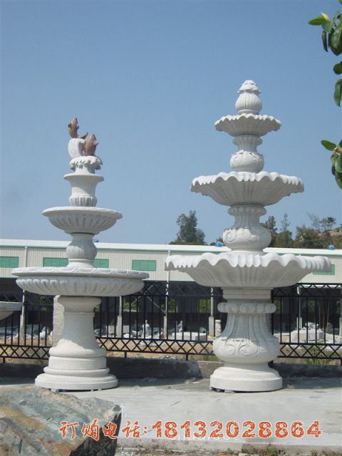 汉白玉简约三层喷泉雕塑