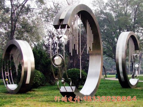 不锈钢抽象公园圆环聆听雕塑