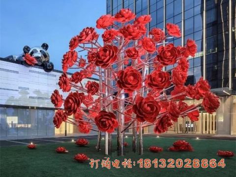 不锈钢广场玫瑰花树雕塑