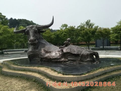 公园牧童牛铜雕