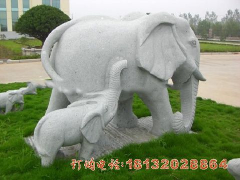 公园石雕母子大象